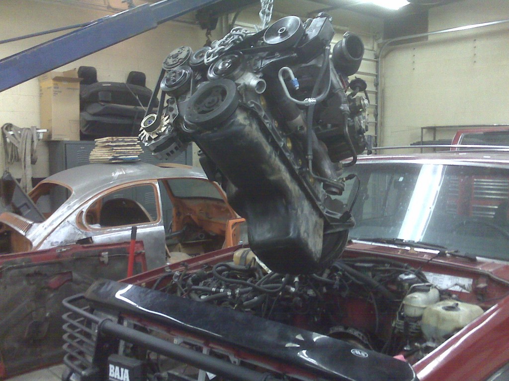 The new engine on it's way into the Jeep